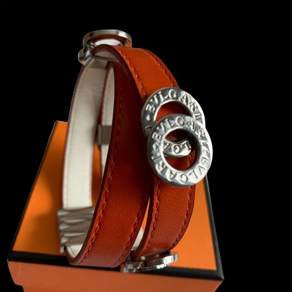 ❤️❤️❤️SOLD!!! Bvlgari Orange Leather Silver Tone Double Wrap Bracelet❤️❤️❤️ - Picture 4 of 9